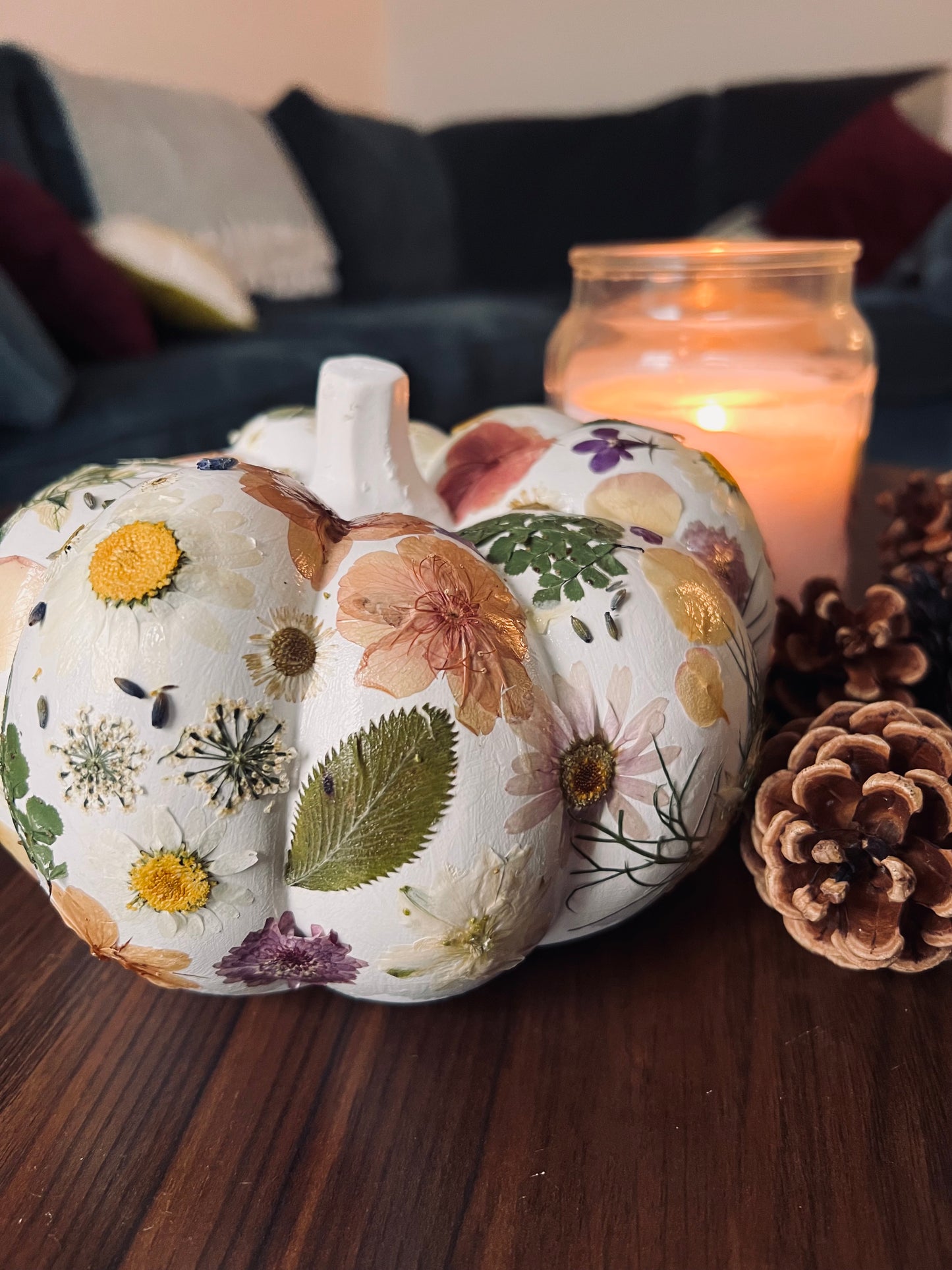 Pressed Flower Decorative Pumpkin